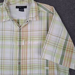 ExOfficio Shirt Mens 2XL Green Plaid Short Sleeve Button Front Nylon Outdoor